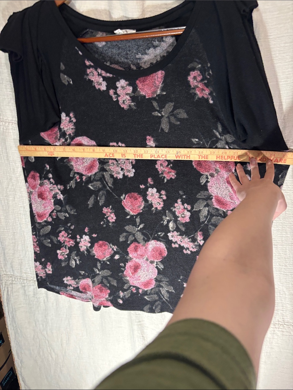 Black Long-Sleeve Floral Tee with Pink Rose Print - Picture 4 of 7